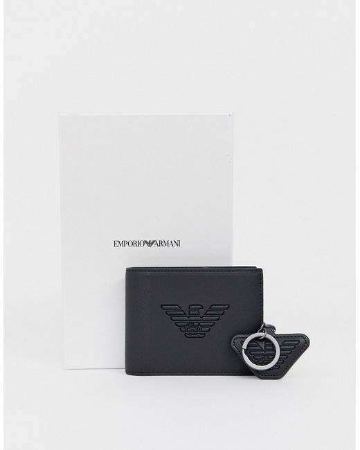Emporio Armani embossed eagle wallet and keychain gift set in
