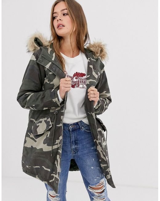New Look cotton parka jacket in camo