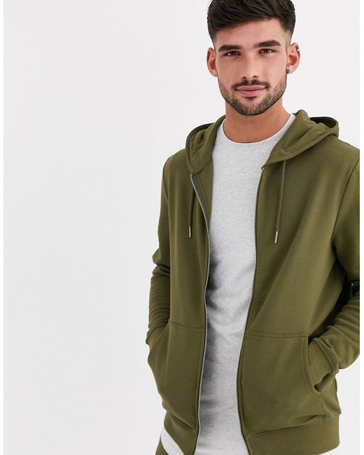 New Look zip thru hoodie in khaki