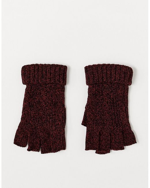 Asos Design fingerless gloves burgundy and black cable knit