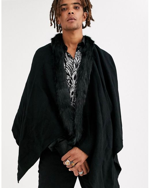 Asos Design woven cape with faux fur trim