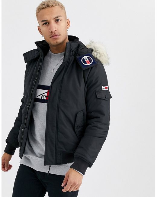 Tommy Jeans technical quilted bomber in with faux fur trim