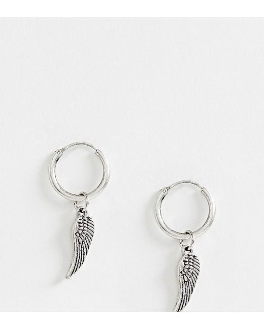 Reclaimed Vintage inspired hoop earrings with wing in burnished exclusive