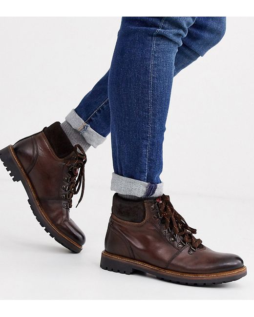 Base London Wide Fit Fawn hiker boots in burnished