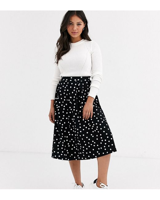 ASOS Petite ASOS DESIGN Petite midi skirt with box pleat in polka dot