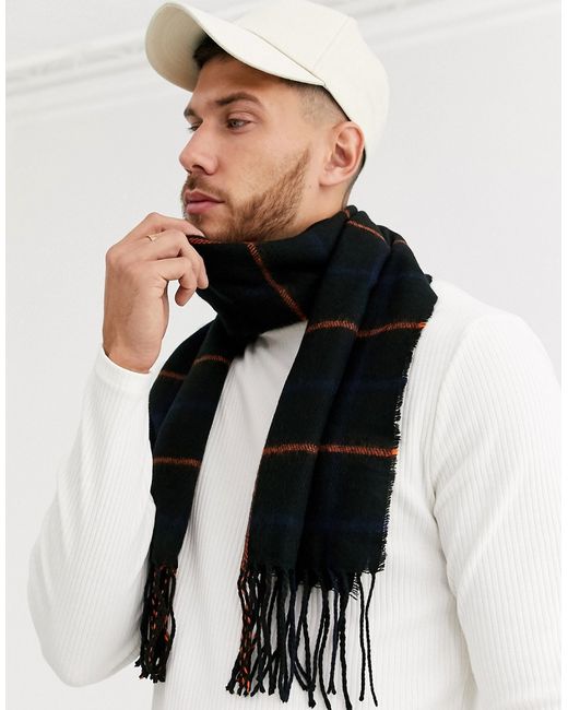Asos Design standard woven scarf in with navy and orange