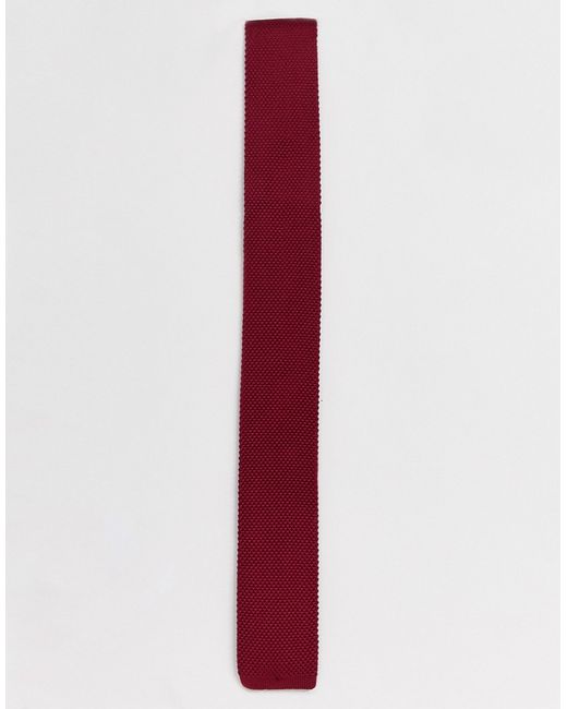 Twisted Tailor knitted tie with square end in burgundy-