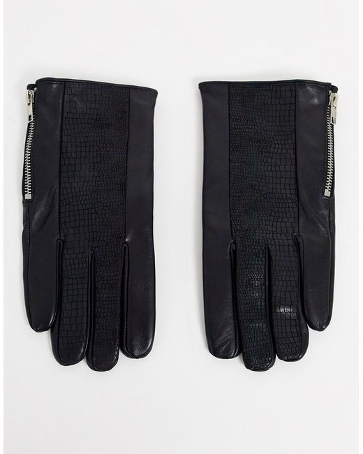 Asos Design leather gloves in with mock croc panel
