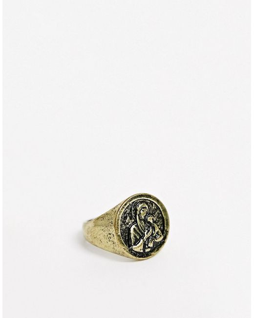 Reclaimed Vintage inspired st. christopher signet ring in burnished exclusive