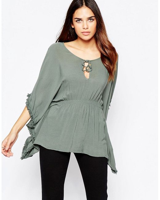 Wal G Top With Tie Neck And Frill Sleeves