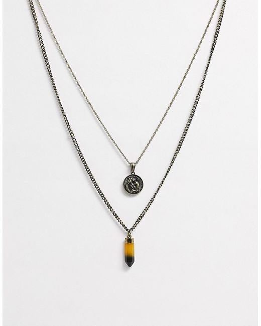 Reclaimed Vintage inspired neckchain with coin pendant and semi precious stone