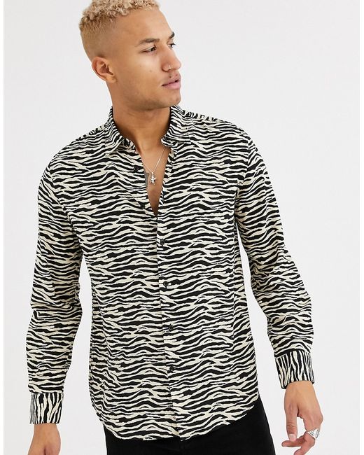 Devils Advocate viscose zebra print long sleeve shirt-