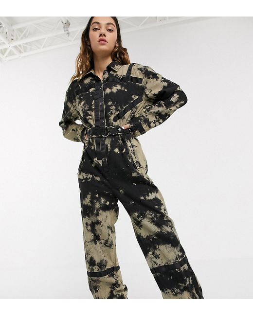 Collusion tie dye boiler suit with taping-