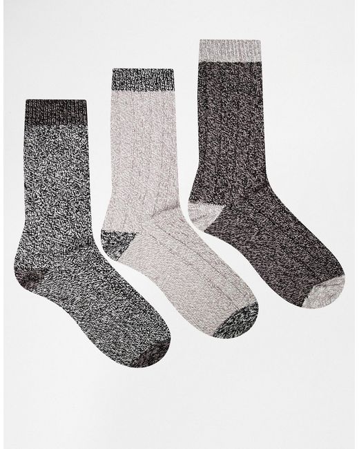 Asos Boot Socks 3 Pack In With Contrast Heel And Toe
