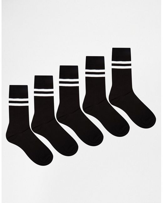 Asos Socks With Stripes 5 Pack In Black