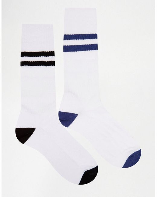 Asos Long Length Tube Style Socks 2 Pack With Stripes In White
