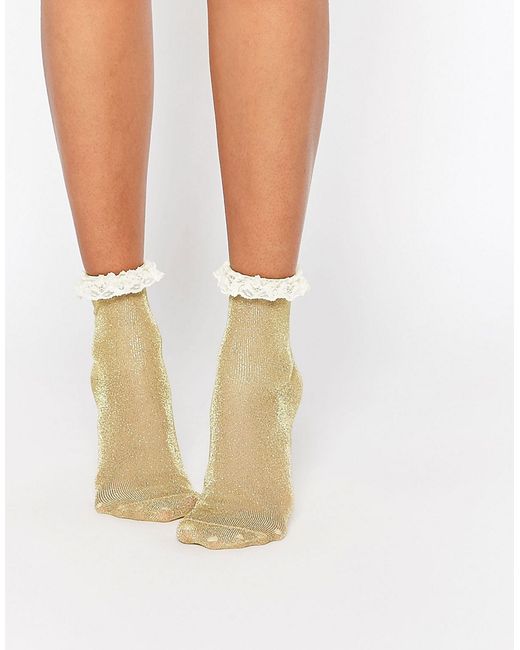 Asos Glitter Lace Trim Ankle Socks