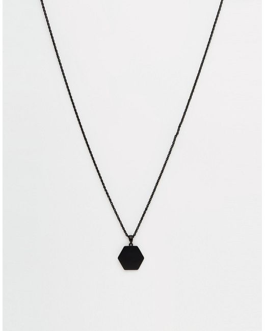 Chained & Able Hexagon Medallion Necklace In Matt Black