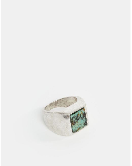 Asos Signet Ring With Deep Green Semi Precious Stone