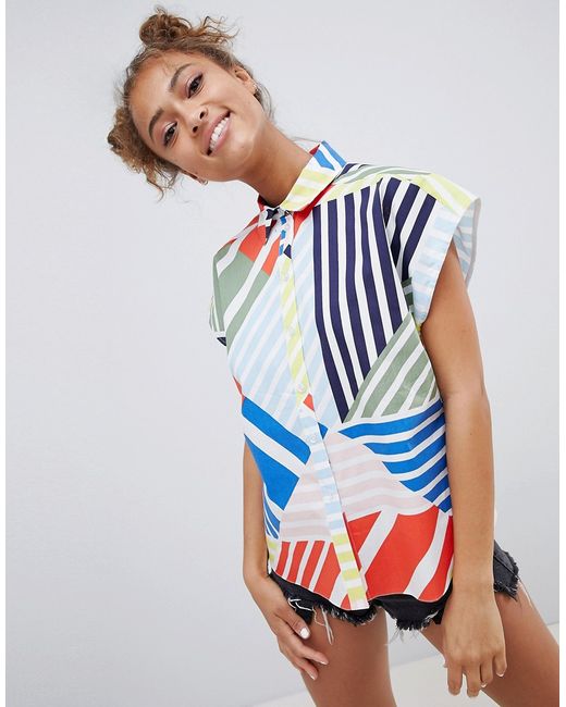 Asos DESIGN Cotton Boxy Shirt In Bright Abstract