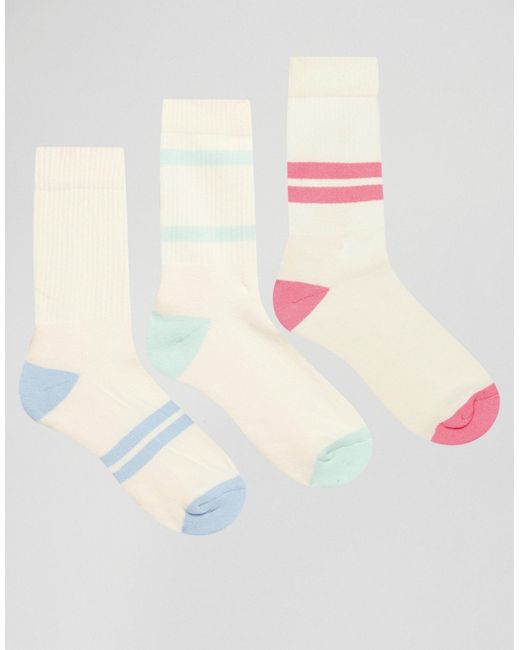 Asos Tube Style Socks 3 Pack In Off White With Pastel Stripes