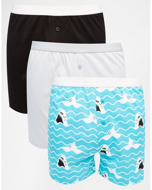 Asos Jersey Boxers 3 Pack With Shark Print SAVE 20