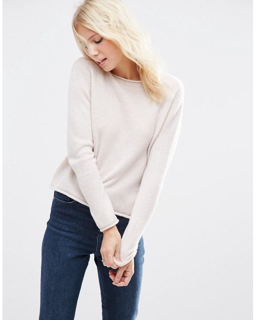 Asos Cropped Sweater with Rolled Edge Detail in Fluffy Yarn