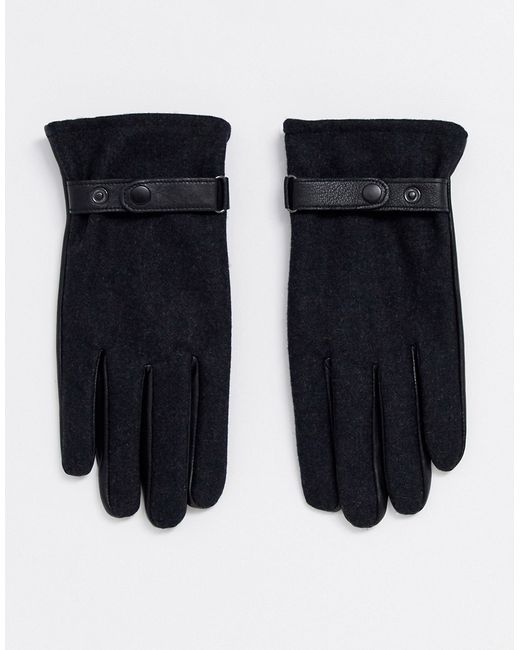 Asos Design touchscreen leather gloves with charcoal melton-