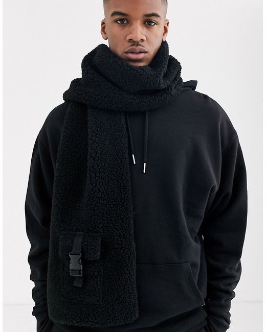 Asos Design borg scarf in with buckle detail and nylon