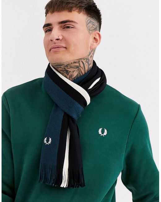 Fred Perry stripe raschel scarf in and green