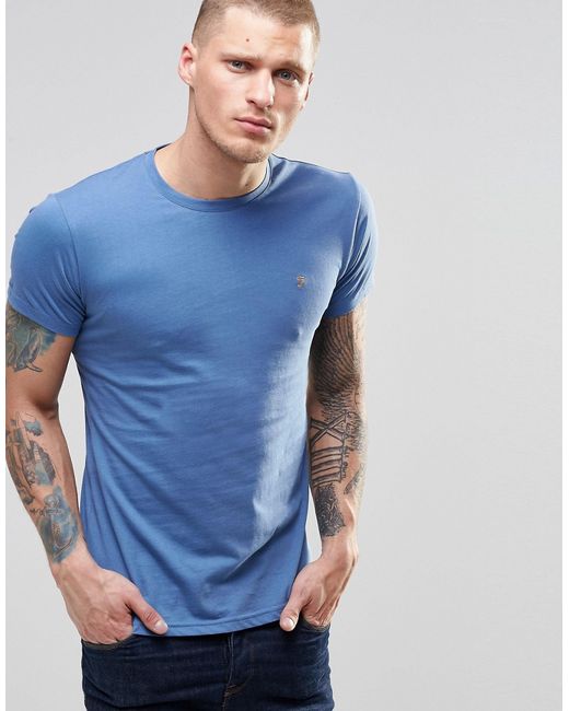 Farah T-Shirt With F Logo In Slim Fit In Dusky Blue