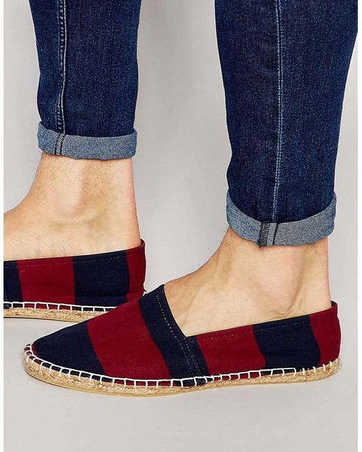 Asos Espadrilles in Navy and Burgundy Wide Stripe Canvas
