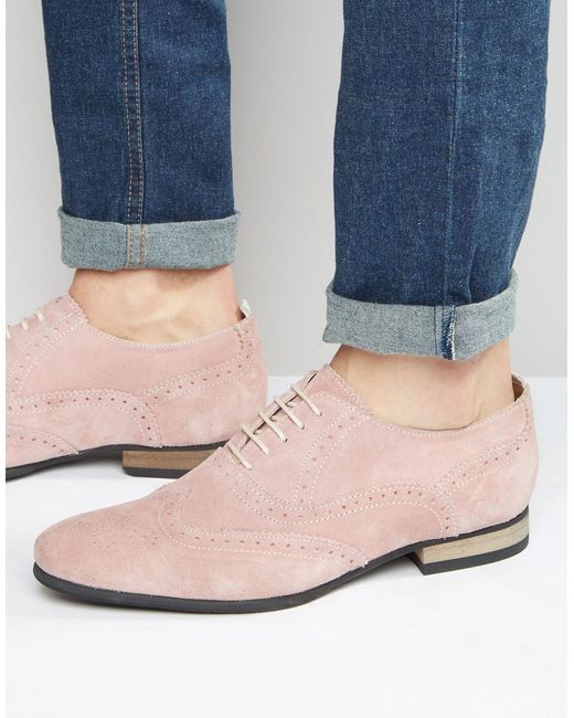 Asos Brogue Shoes in Pink Suede With Contrast Sole