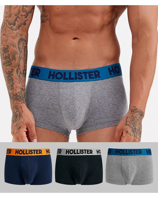 Hollister 3 pack plain short length trunks contrast logo waistband in