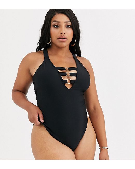 South Beach Curve Exclusive triple strap detail swimsuit in