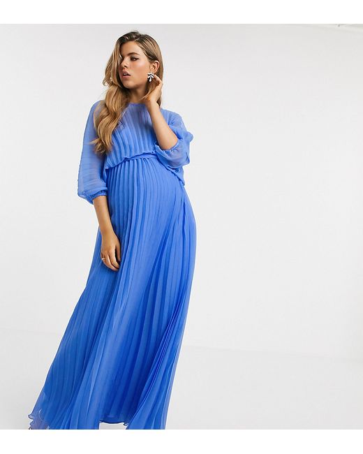 ASOS Maternity ASOS DESIGN Maternity blouson pleated maxi dress with self belt-