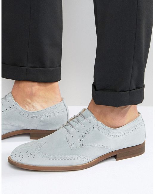 Asos Brogue Shoes In Relaxed Blue Suede With Natural Sole