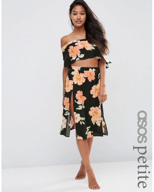 ASOS Petite Large Bloom Frill Beach Midi Skirt