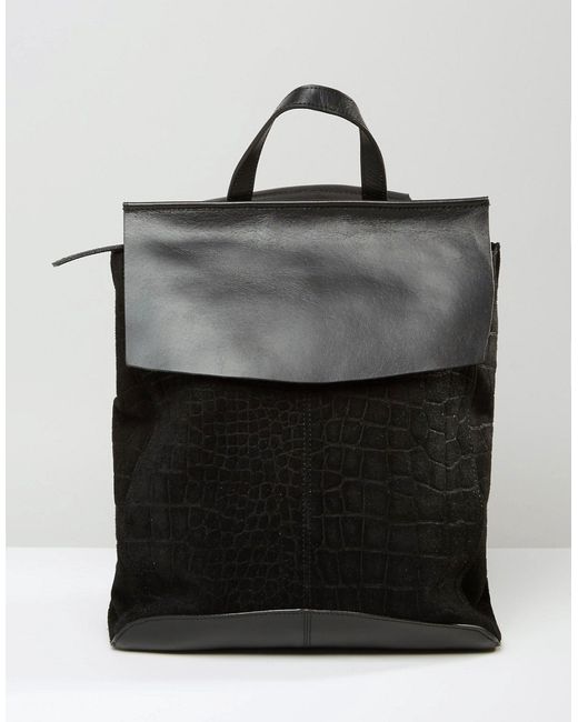 Asos Leather And Suede Croc Embossed Backpack