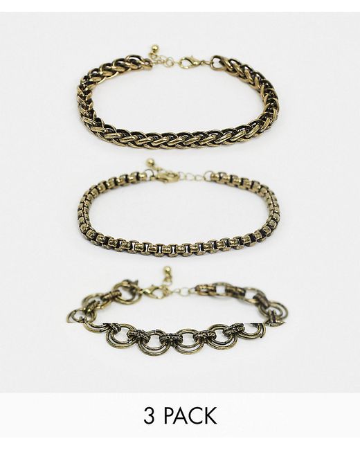Reclaimed Vintage inspired chain bracelet pack in burnished exclusive to