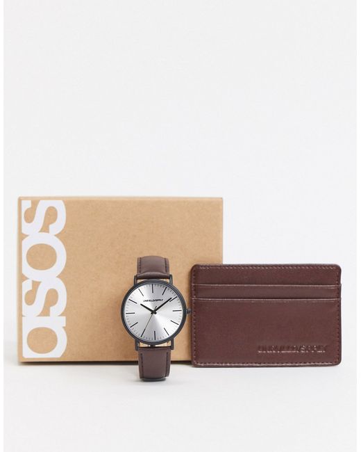 Asos Design gift watch with card holder in leather