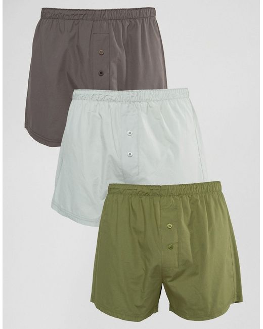 Asos Woven Boxers In Khaki 3 Pack SAVE 14