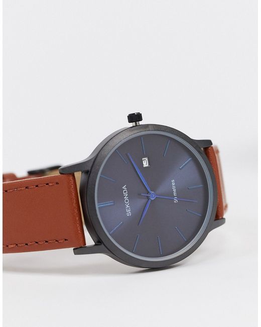 Sekonda leather watch in with blue dial