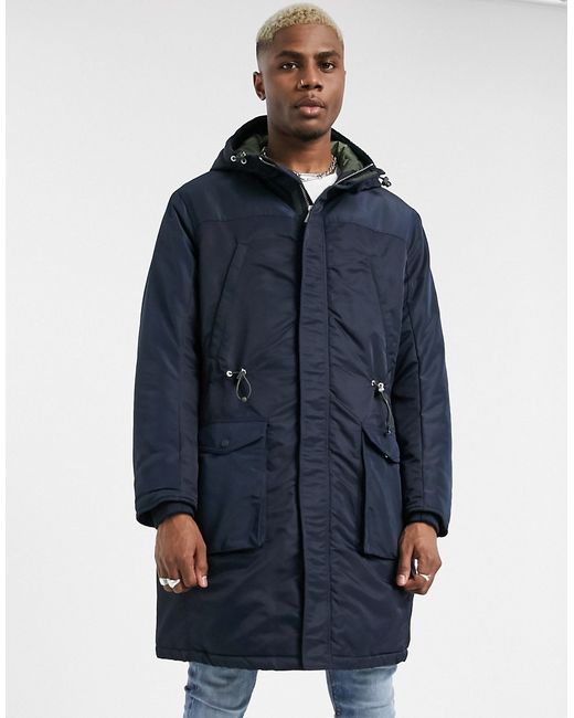 Armani Exchange longline padded parka with back taping in