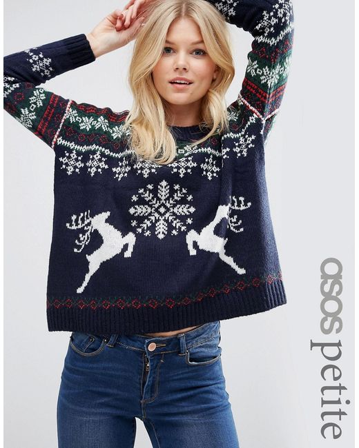 ASOS Petite Holidays Sweater in Reindeer Fair Isle
