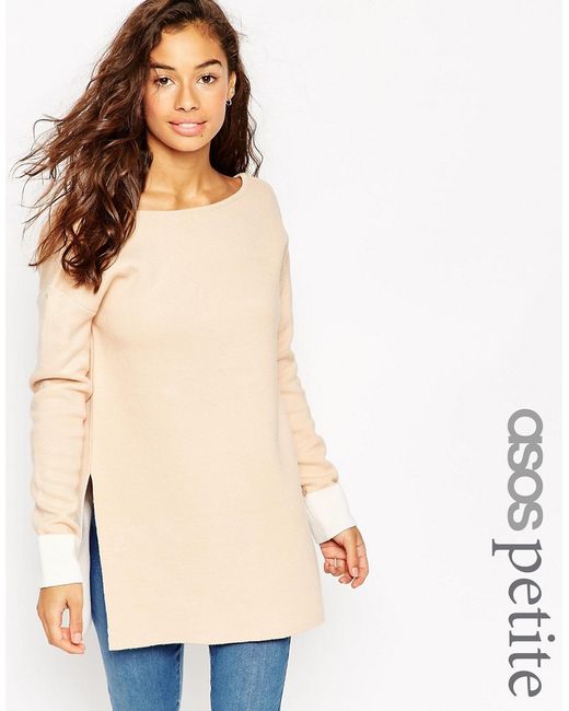 ASOS Petite Long line Sweater with Contrast Cuff Detail
