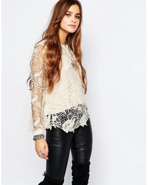 Free People Pretty Rad Sweater With Crochet Overlay and Open Back
