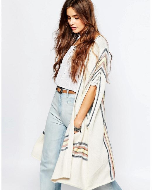Free People Deck Chair Knitted Kimono Cardigan With Stripe Detail