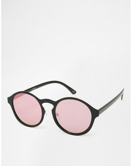Asos Round Inset Metal Sunglasses With Flat Lens And Pink Flash