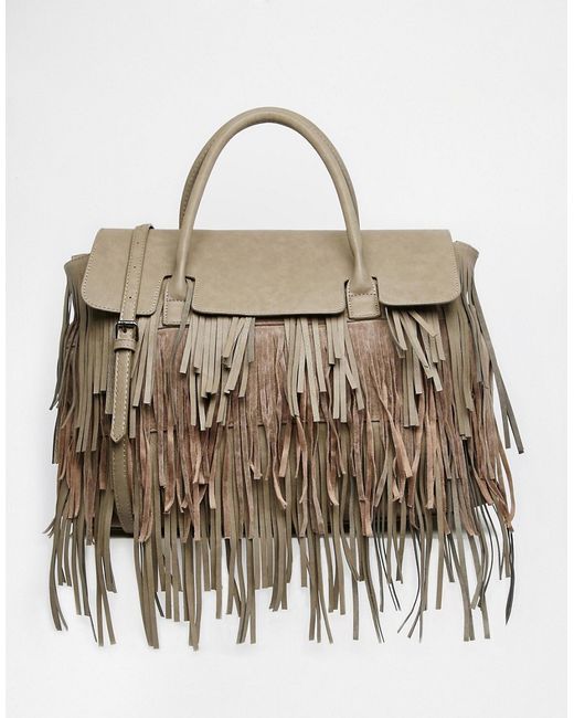 Pieces Fringed Tote Bag with Fold over Section